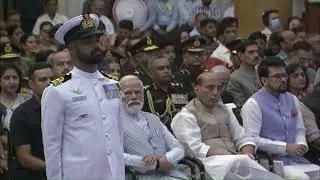 President Droupadi Murmu presents Shaurya Chakra to Lieutenant Commander Mritunjay Kumar