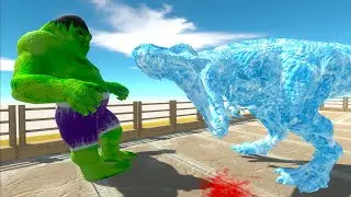 ICE T-REX vs HULK vs BATMAN T-REX OASIS DEATH RUN - Animal Revolt Battle Simulator