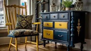 Transform Old Furniture With Navy Blue & Yellow | Creative Vintage Farmhouse Diy Ideas