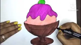 Cup Ice-cream drawing with colour | Step by Step @puchhu-tv
