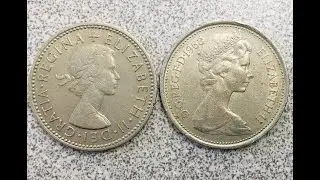 UK 1963 One Shilling - UK 1968 5 New Pence - Great Britain Same Value, Weight, Size -Different Coins