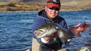 Fishing for taimen in northern Mongolia.