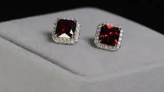 red princess cut diamond ear studs, mens red diamond ear studs, womens red diamond ear studs,
