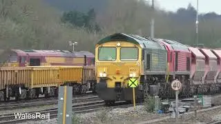 59205 66537 Double head Merehead to Colnbrook at Westbury 29th March 2023