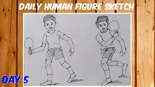 Daily Sketching/Elementary Grade Exam/Tennis Playing Action - Day 5 | Figure Drawing