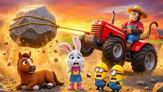 OMG! Baby Horse Trapped Under Rock! 😱🚜 Monkey Rescues with RED TRACTOR | Sad to Happy Story 🐴❤️
