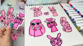 Pinky Sprunki Stickers 🎀 | Handmade Paper Stickers ASMR ✂️💗