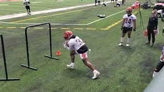 Joe Mixon, Bengals RBs work pad level drills at minicamp with Justin Hill