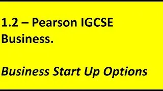 Pearson - IGCSE Business - 1.2 - The Options for Start Up