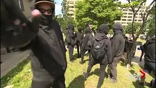 Global News camera grabbed, smashed on ground during heated protests in Quebec City