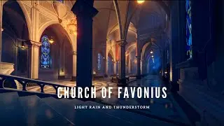 Ambience Genshin ASMR | Church of Favonius | Light Rain and Thunder for Sleep, Study, Work