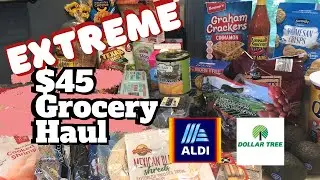 EXTREME $45 BUDGET GROCERY HAUL | FAMILY OF FOUR | ALDI + DOLLAR TREE