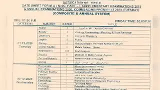 BZU Date Sheet M.A MSc Part-1