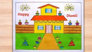 Diwali drawing/ diwali scenery drawing/ happy diwali drawing/ diwali festival drawing/ diwali chart 