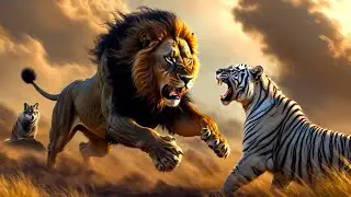 Epic Rescue : King Lion vs White Tiger vs Gray Wolf | King makes an Amazing entry to Save the Wolf |