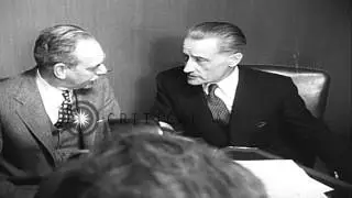 US Secretary of State, Dean Acheson, at head of table, in conference with British...HD Stock Footage