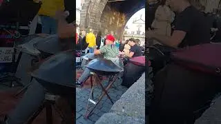 Two Dudes Play the Hangpans on Charles Bridge in Prague, Czech