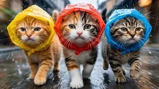 Three Kittens Get Caught in a Sudden Rain Rainstorm🌧️
