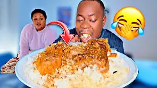Where did my food go, funny husband and wife ,African food mukprank, Rice with suop mukbang