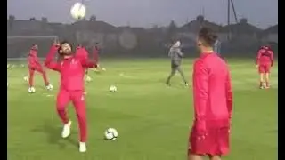 Watch: Salah and Firmino's 'no-look' header challenge 😱