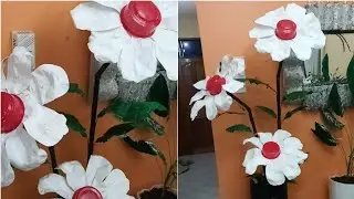 How to make beautiful giant standing flower using plastic shopping bag/flower crafts