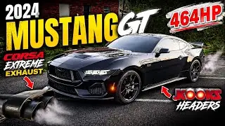 Mustang GT 2024 года: выхлопная система Corsa Extreme, выпускной коллектор Kooks!