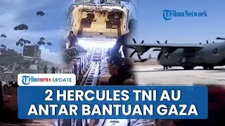 Momen Haru 2 Pesawat Hercules TNI AU Kerahkan Tentara Terjunkan Bantuan dari Langit Gaza saat HUT RI