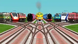 9 Indian Express Trains Crossing By Bumpy Branched Railroad Tracks || train simulator classic