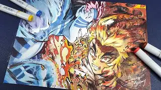 Drawing Akaza VS Kyojuro Rengoku Demon Slayer Kimetsu no Yaiba Infinity Train | 鬼滅の刃 無限列車 煉獄 杏寿郎