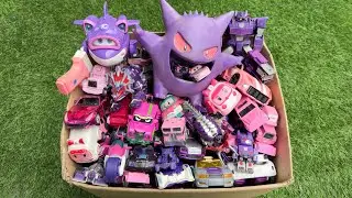 Box Full of Pink & Purple Robot Car Toys Transformation: Optimus Prime, Tobot, HelloCarbot & More
