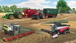 FS25 / Карта Zielonka / Timelapse / Уборка ячменя Claas Lexion 6900, RSM 161, JD 8R, FENDT, МТЗ