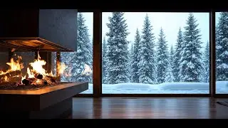 🔥 Cozy Cabin Fireplace 24/7 ❄️ Snowy Forest View | Crackling Fire Sounds for Sleep & Relax