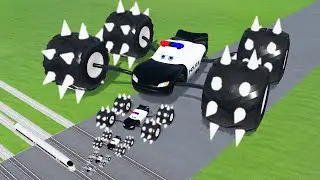 Big & Small Lightning McQueen Police Monster Truck Spider Spiked vs Thomas the Train | BeamNG.drive