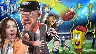 SQUEEZING JUSTIN TIMBERLAKE @ SUPER BOWL 52 + SPONGEBOB ROLLER COASTER PARK FUNnel V Fam HOME