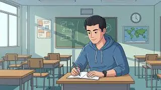 A student diligently studying at desk in empty classroom | Akashtola #copyrightfree