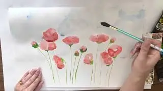 WATERCOLOR ABSTRACT POPPIES in FIELD | easy painting tutorial | abstract flowers in field art lesson