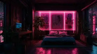 Cozy Cyberpunk Bedroom Ambience | Pink Neon Glow & Rainy City Nights
