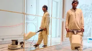 Sandalwood Marble Floor Crystallization in Progress at Lake City Lahore