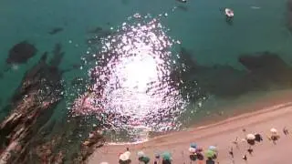 QuadCopter WL V222 flight over Greek summer sea coast