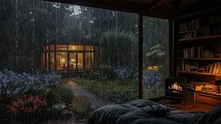 Cozy Spring Sleep Ambience 🌧️ Heavy Rain on Window & Burning Fireplace | Deep Sleep, Relax & Focus