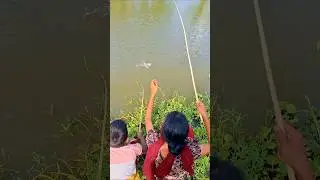 Amazing Brother & Sister Catching fish by hook in Beel pond #fishvideo #fishing #bigfish #shorts