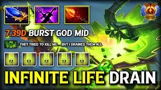 7.39d Broken Mid Pugna Infinite Life Drain + Dagon Combo Nobody Survives This Build | 7.39d DOTA 2
