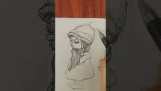  easy to draw Cozy Thoughts, Closed Eyes little girl 💜🧣🤗 #drawing #art #sketch #artshorts 