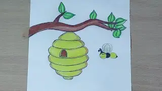 How to draw a beehive with a bee // very easy // step by step // easy drawing