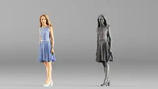 000434 Woman Character in Blue Dress Walking Pose 3D Scan