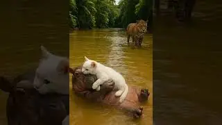 Unbelievable Bond: Hippo Protects Kitten Across the River Under Predator&rsquo;s Gaze