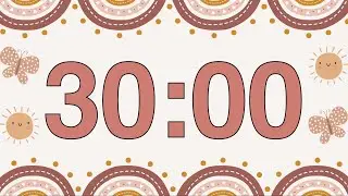 30 Minute Happy Boho Rainbow Classroom Timer (Calm Bell Alarm at End, No Music)