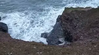 Filey Brigg Black Hole Sea foam and Spindrift in rough seas on Christmas Day 2025
