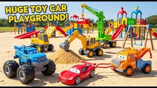 Construction Crew Builds HUGE Playground for Toy Cars | Realistic Toy Construction Video for Kids