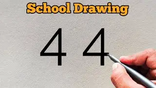 How to draw school from number 44 | Easy school Drawing for beginners...number drawing